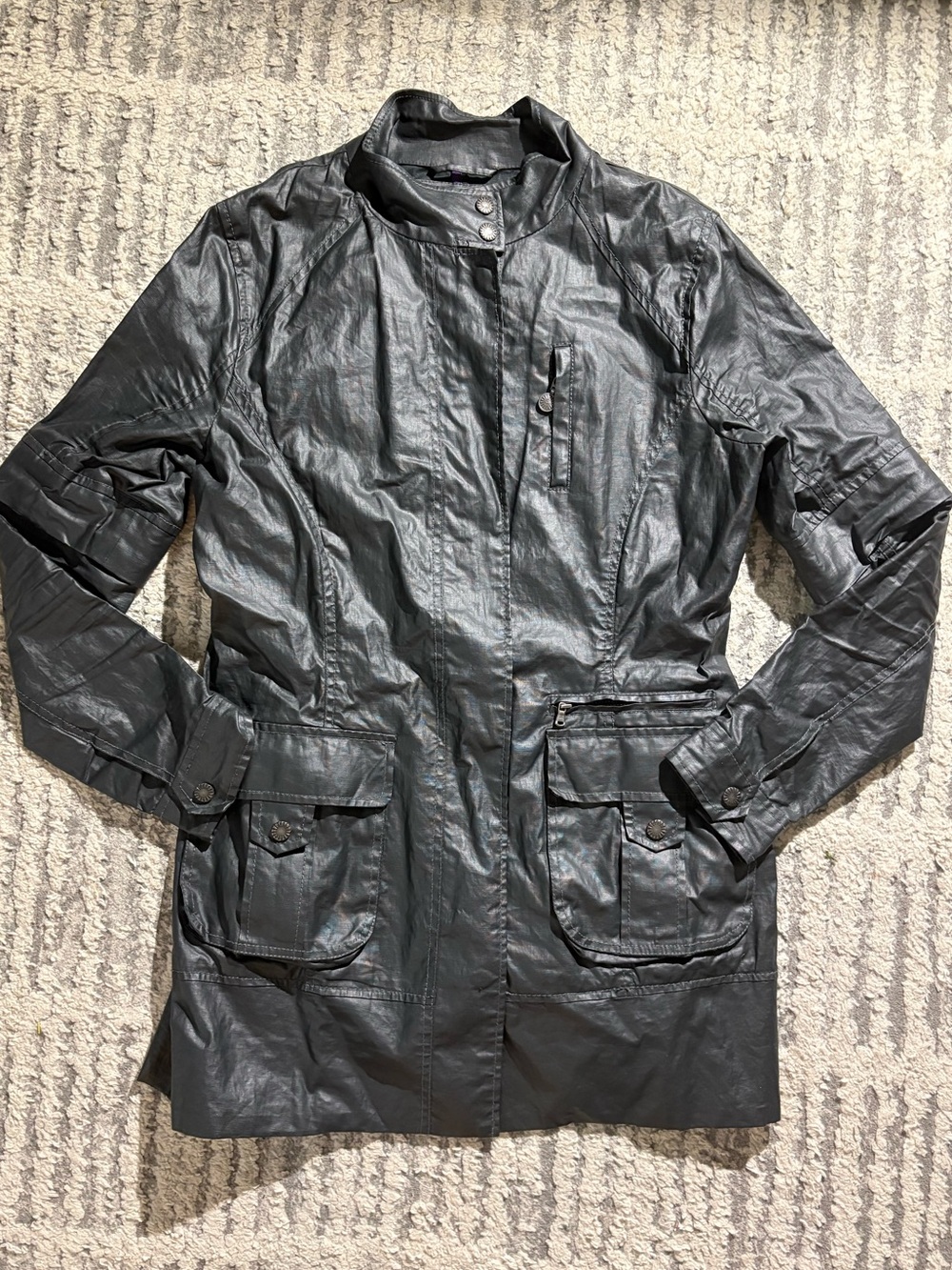 Ugg Australia black gray jacket zip up shine long coat size M